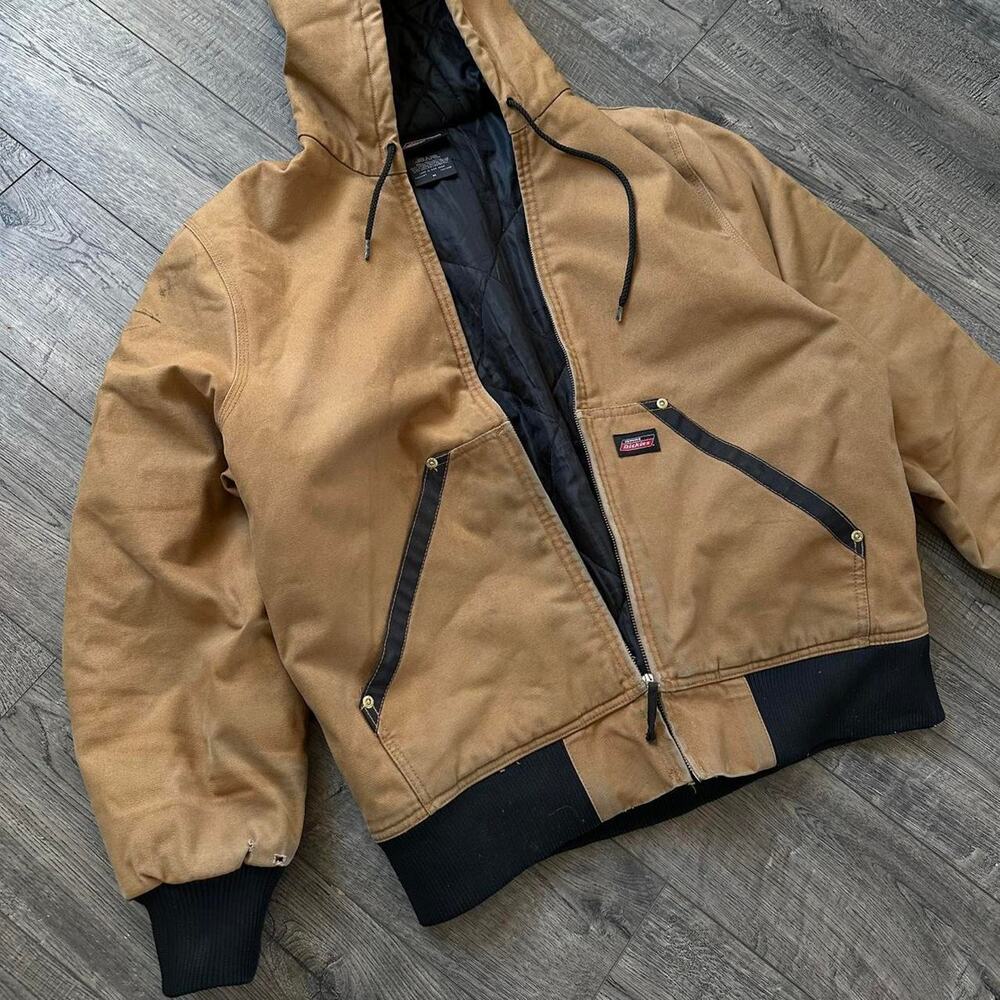Swag Vintage Y2K Thrashed Dickies Brown Canvas Hooded Work Jacket - Picture 3 of 8